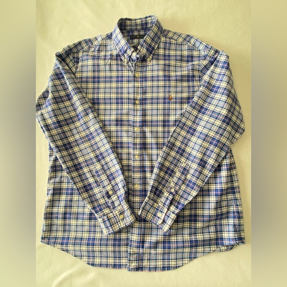 Polo Ralph Lauren Shirt Mens XL Blue Paid Flesh Pony Long Sleeve Button Down EUC - Picture 5 of 10